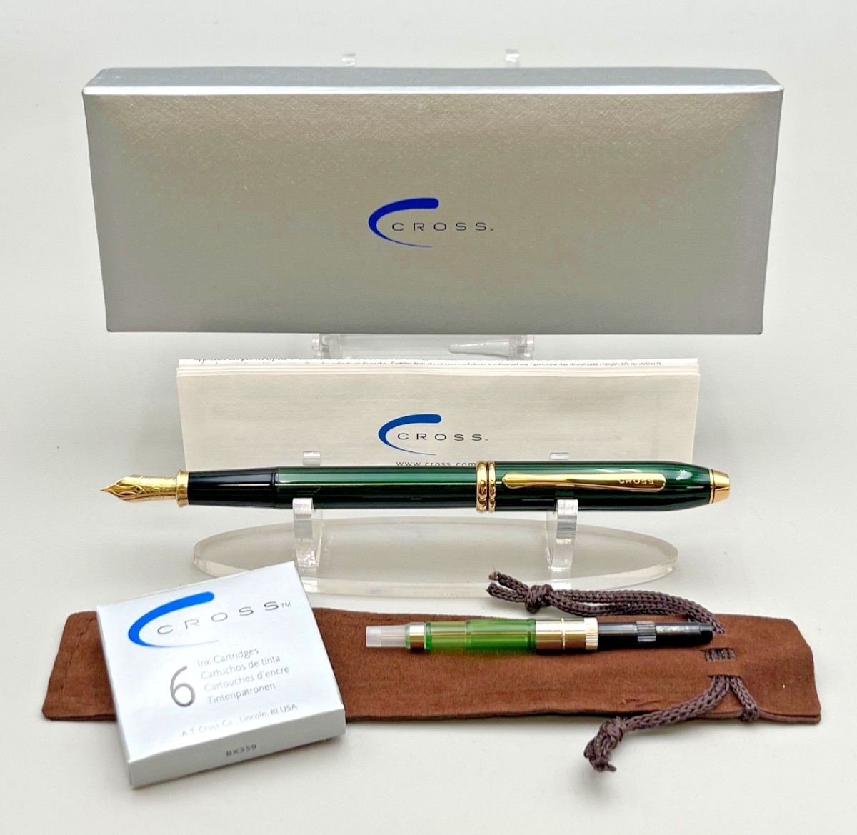 Cross Townsend Translucent Green Lacquer Fountain Pen 14K 585 M-Nib 🇺🇸 696-5MA