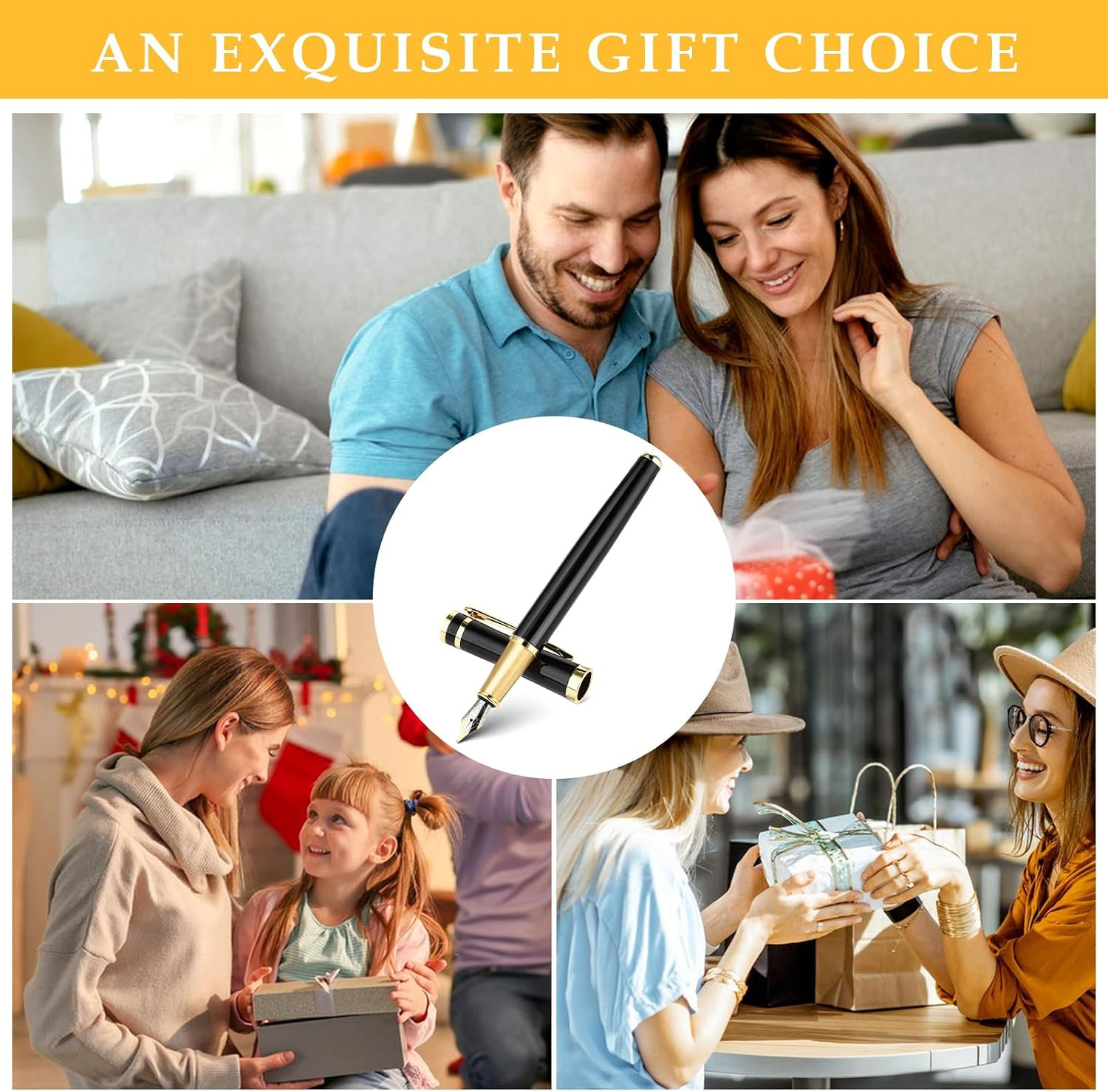 Metal Fountain Pen Set 0.5mm Fine Nib with 6 Black Ink Cartridges Gift Box…