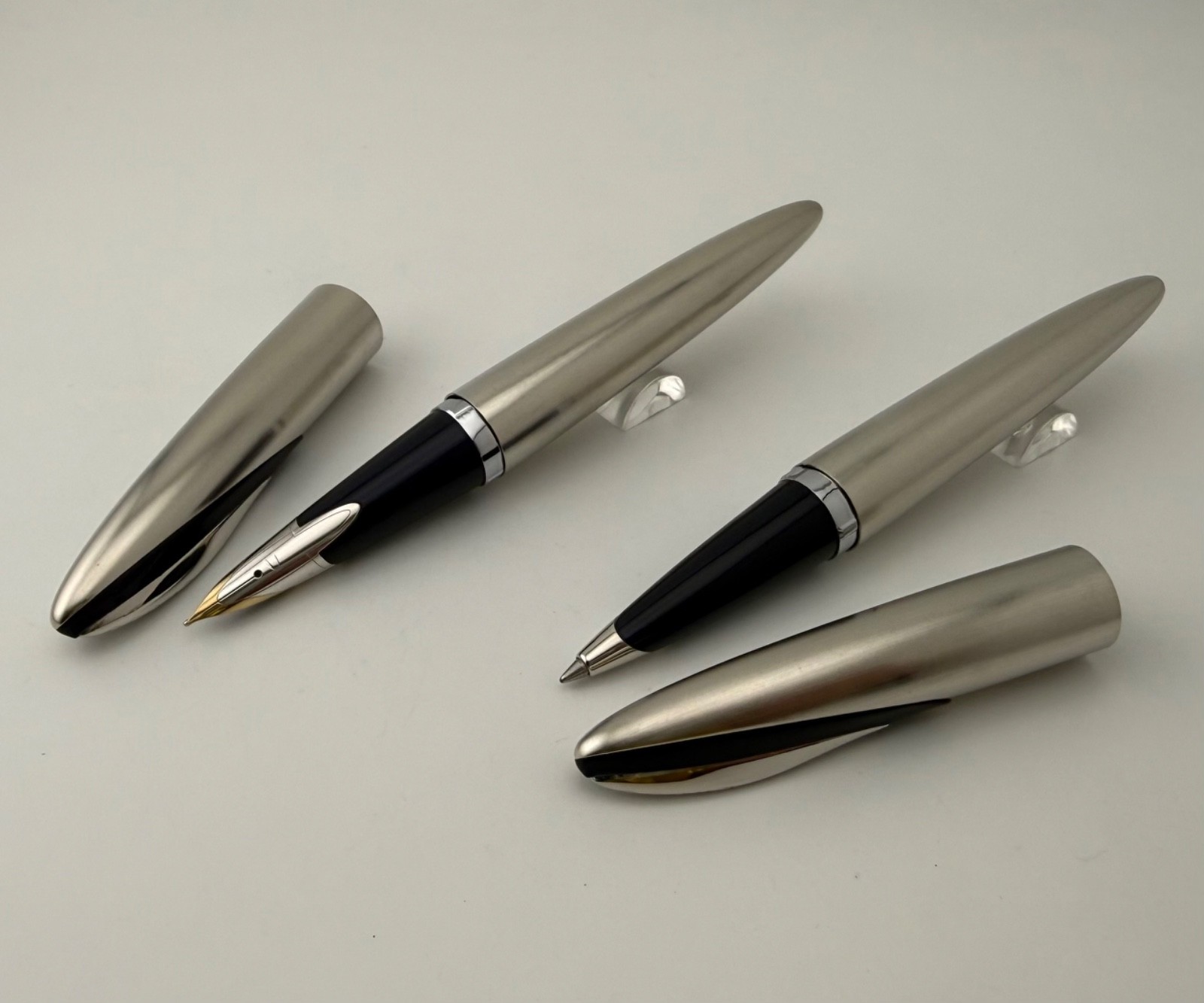 Cross Verve Brushed Stainless Steel Fountain Pen 18K Gold Nib & Ballpoint Pen