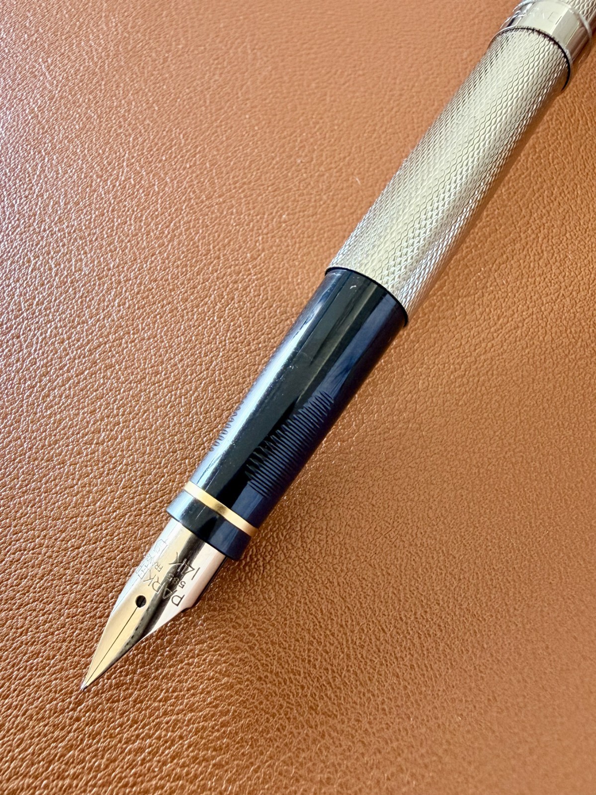 Parker Premier Chiselled Silver GT Fountain Pen 14K Gold Nib France
