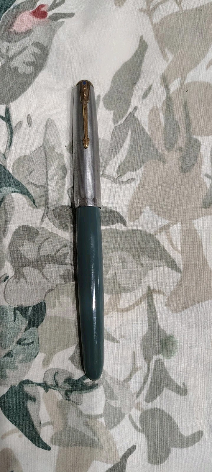 Parker 51 Vacumatic Silver Filled Cap, Grey Barrel Fountain Pen F 14k Gold Nib