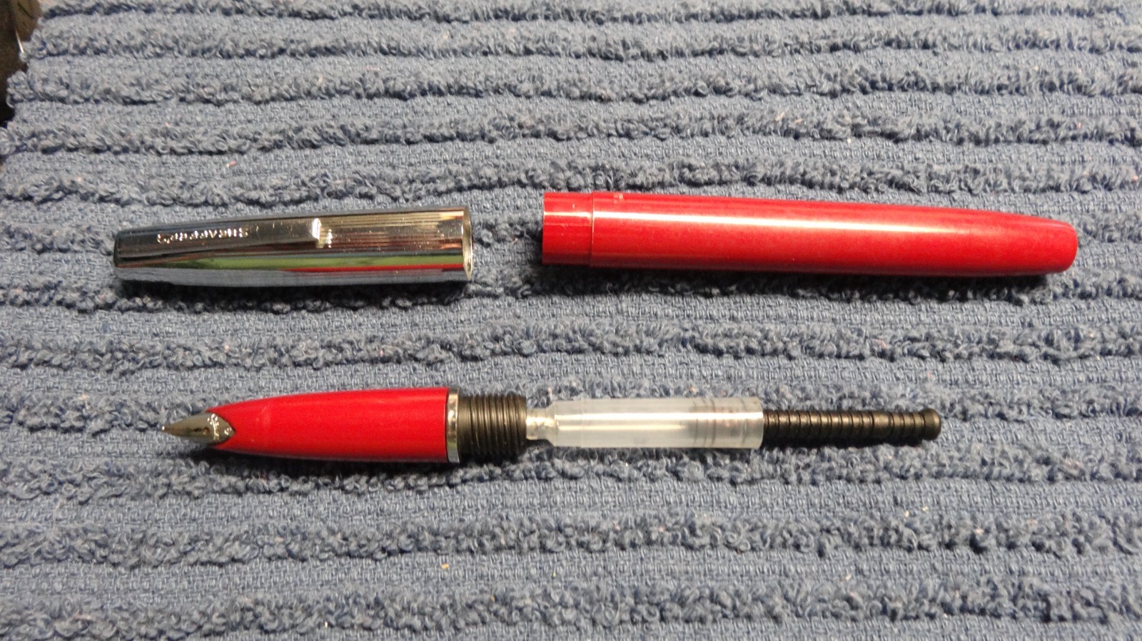 Sheaffer Hooded Nib Fountain Pen Red Barrel Chrome Cap Converter Please Read