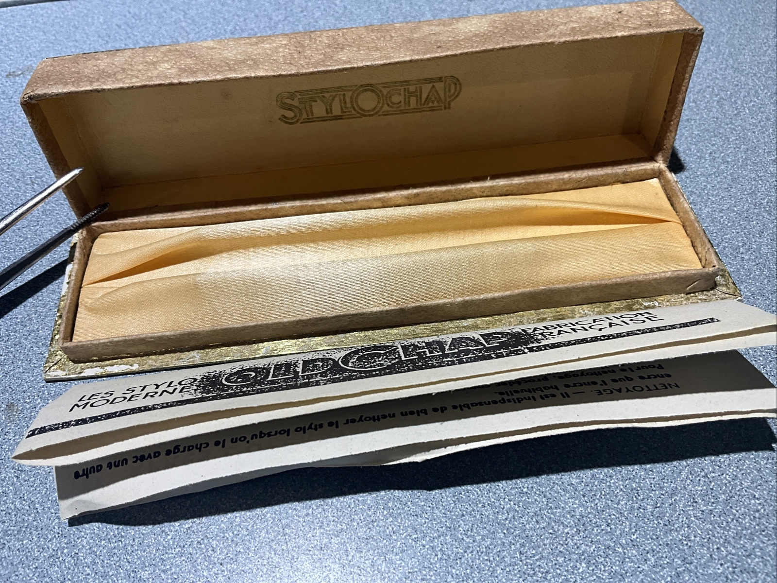 vintage 1940’s Stylochap Fountain Pen lined box only & Pamphlet FRENCH FRANCE