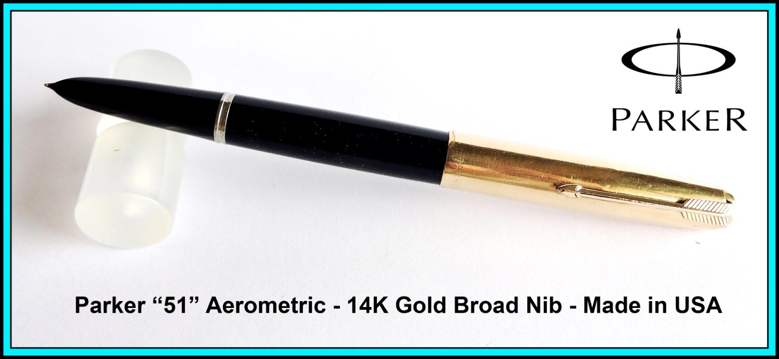 Vintage PARKER “51” Fountain Pen DARK BLUE – 14K Nib BROAD – Ready to Write.