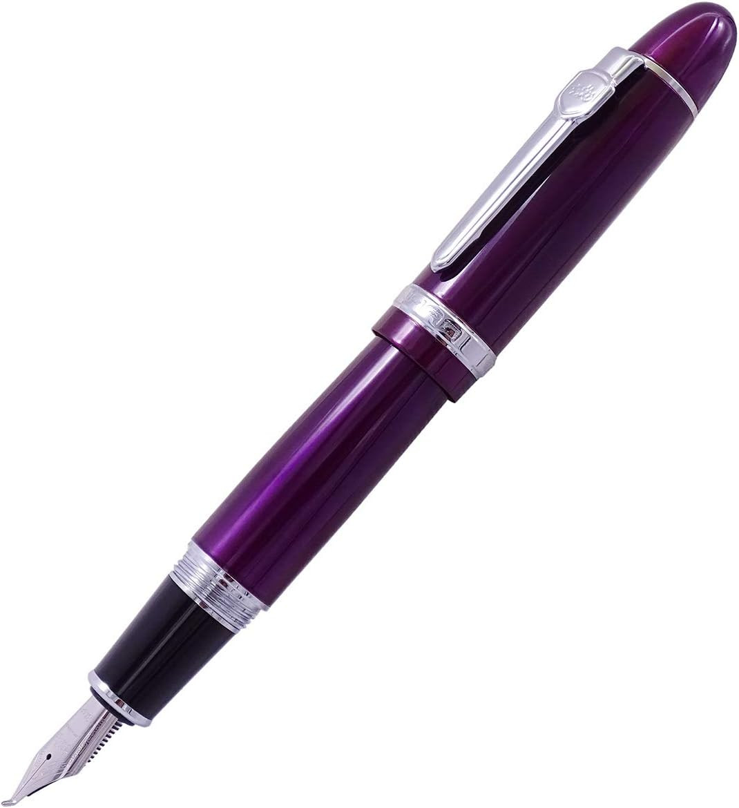 Jinhao 159 Fountain Pen, Fude Pen Bent Nib, Purple Lacquer Silver Trim Big Heavy