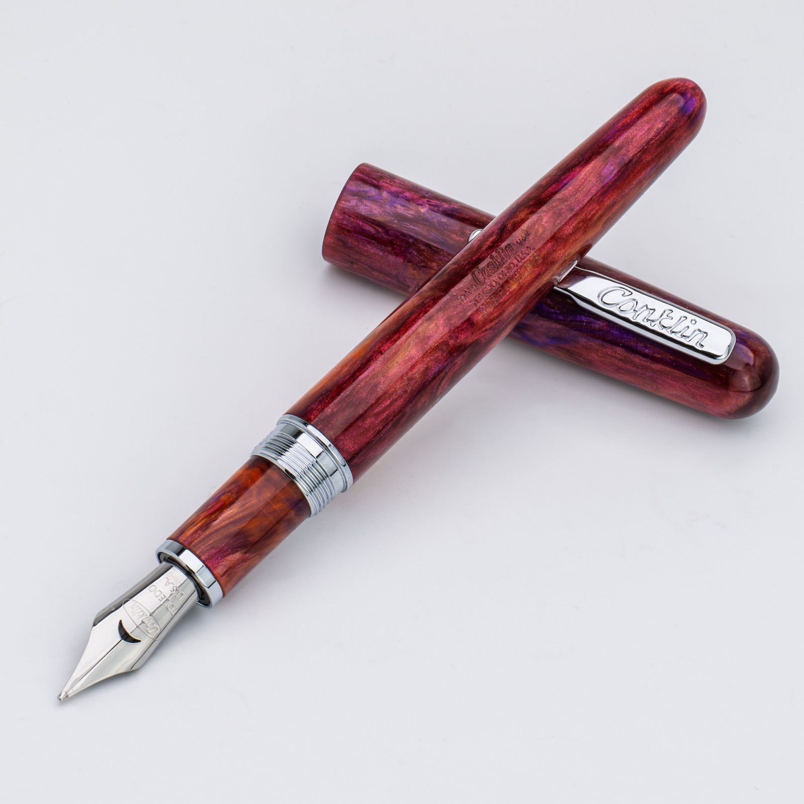 Conklin Streamline Fountain Pen in Glossy Sunset Medley w/ Chrome Trim – Broad