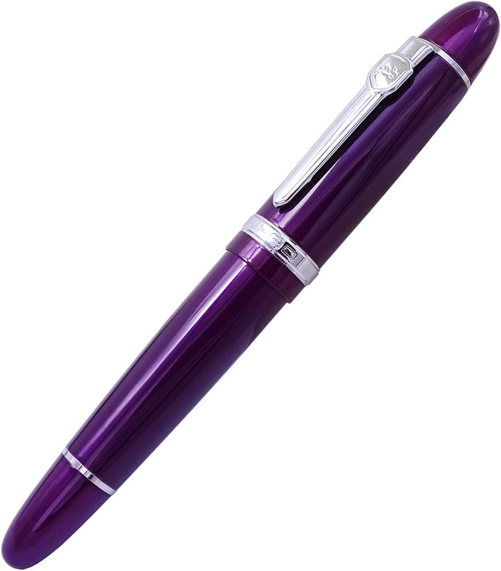 Jinhao 159 Fountain Pen, Fude Pen Bent Nib, Purple Lacquer Silver Trim Big Heavy