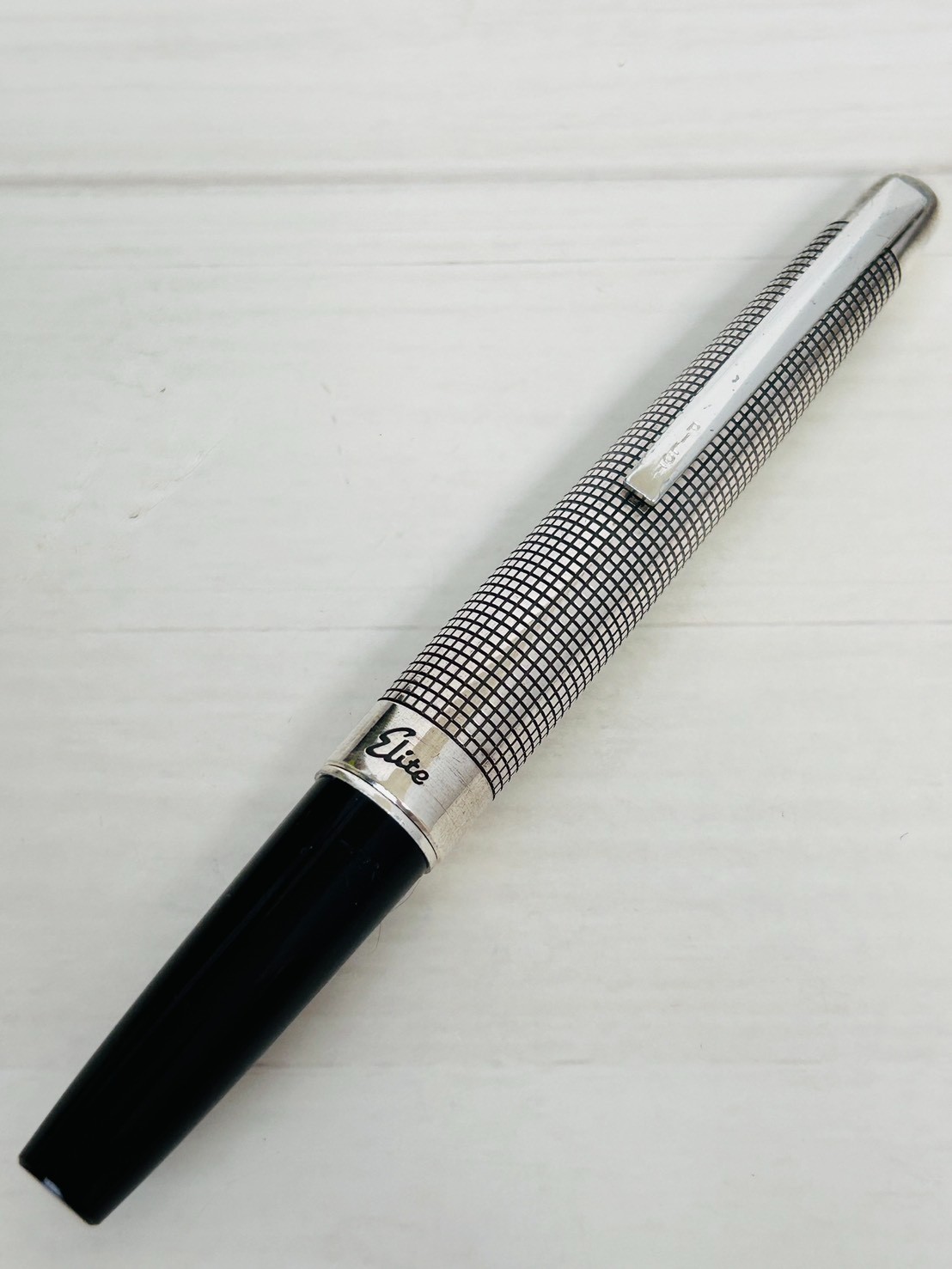 Pilot Elite Sterling Silver Grid Fountain Pen 18KWG Fine (F) Nib H372 Japan Rare