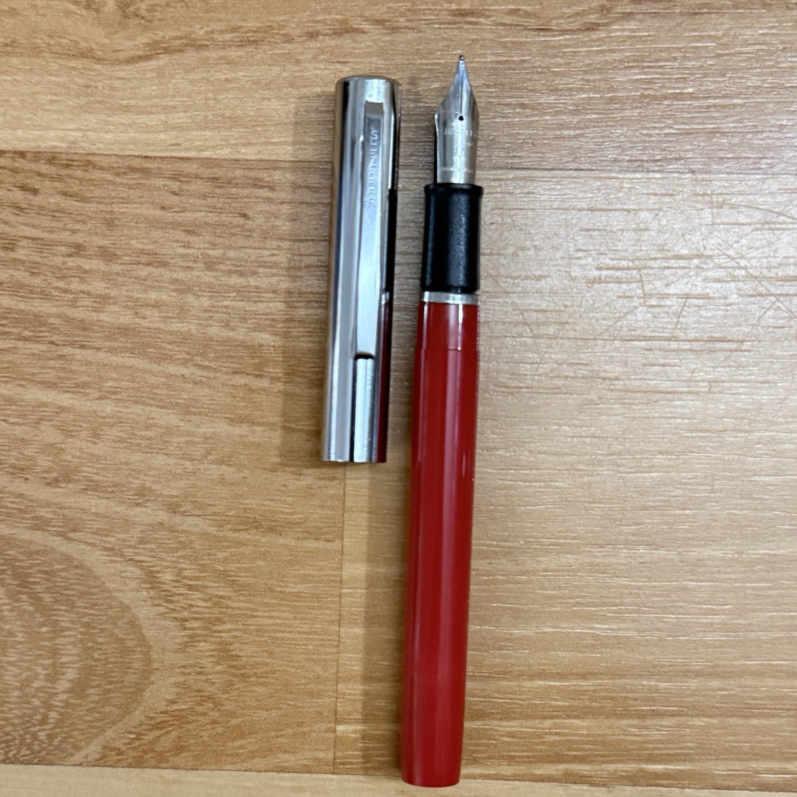 Vintage Sheaffer Cartridge Fountain Pen Medium Nib Tip Chrome/Red EMPTY